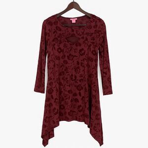 Sunny‎ Leigh Velvet Tunic Womens Size M Burgundy Burnout Velvet Whimsigoth Goth